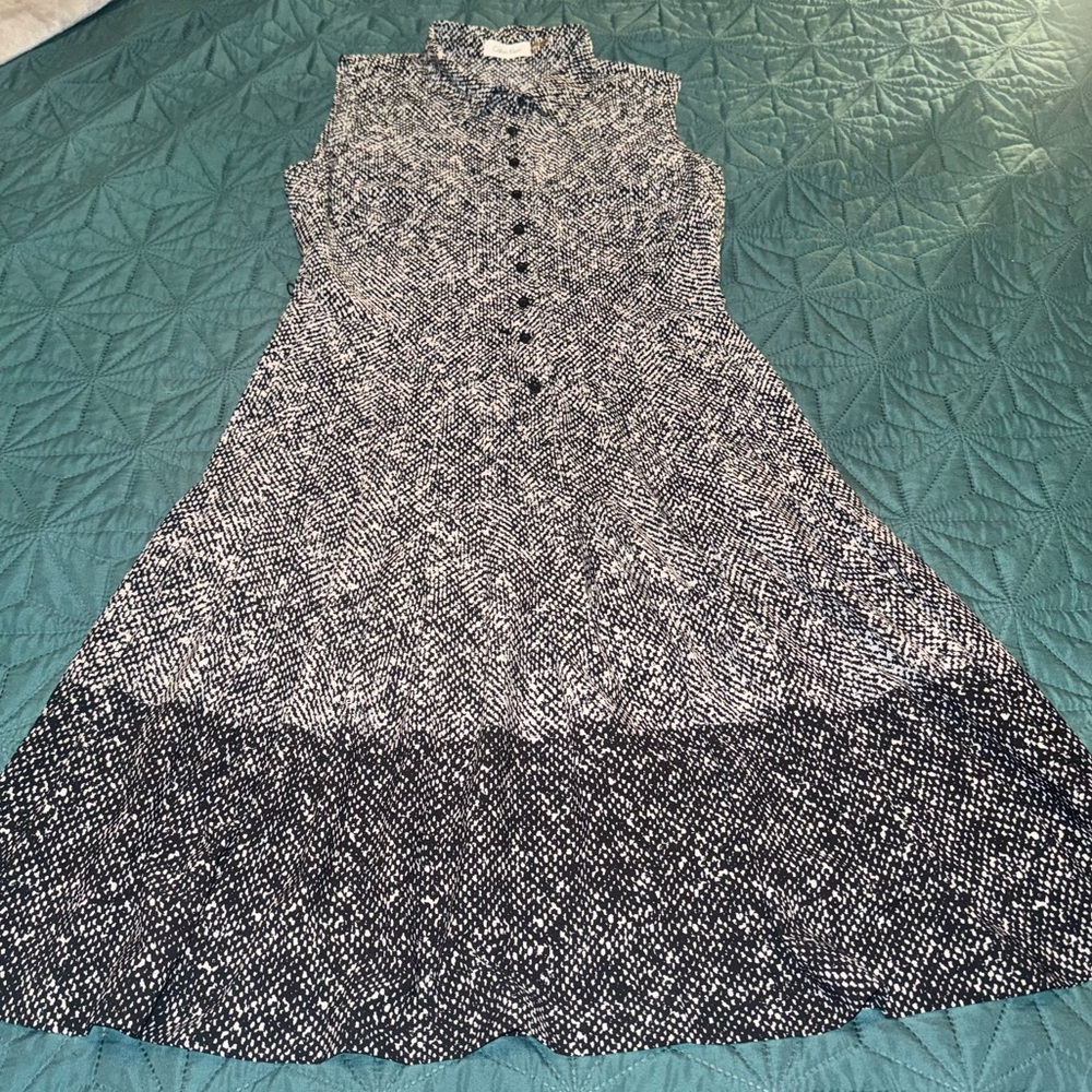 Calvin Klein Black and White Patterned Midi Dress Size 8
